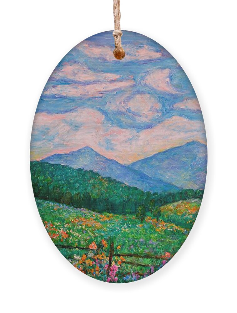 Kendall Kessler Ornament featuring the painting Cloud Swirl over The Peaks of Otter by Kendall Kessler