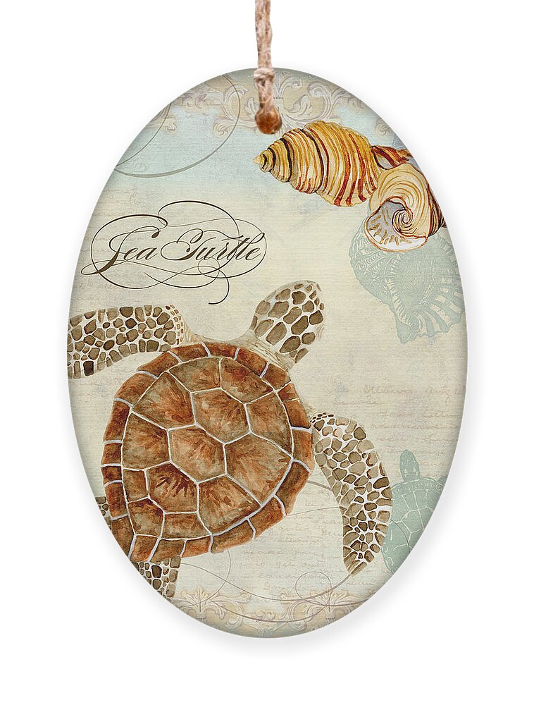 Watercolor Ornament featuring the painting Coastal Waterways - Green Sea Turtle Rectangle 2 by Audrey Jeanne Roberts