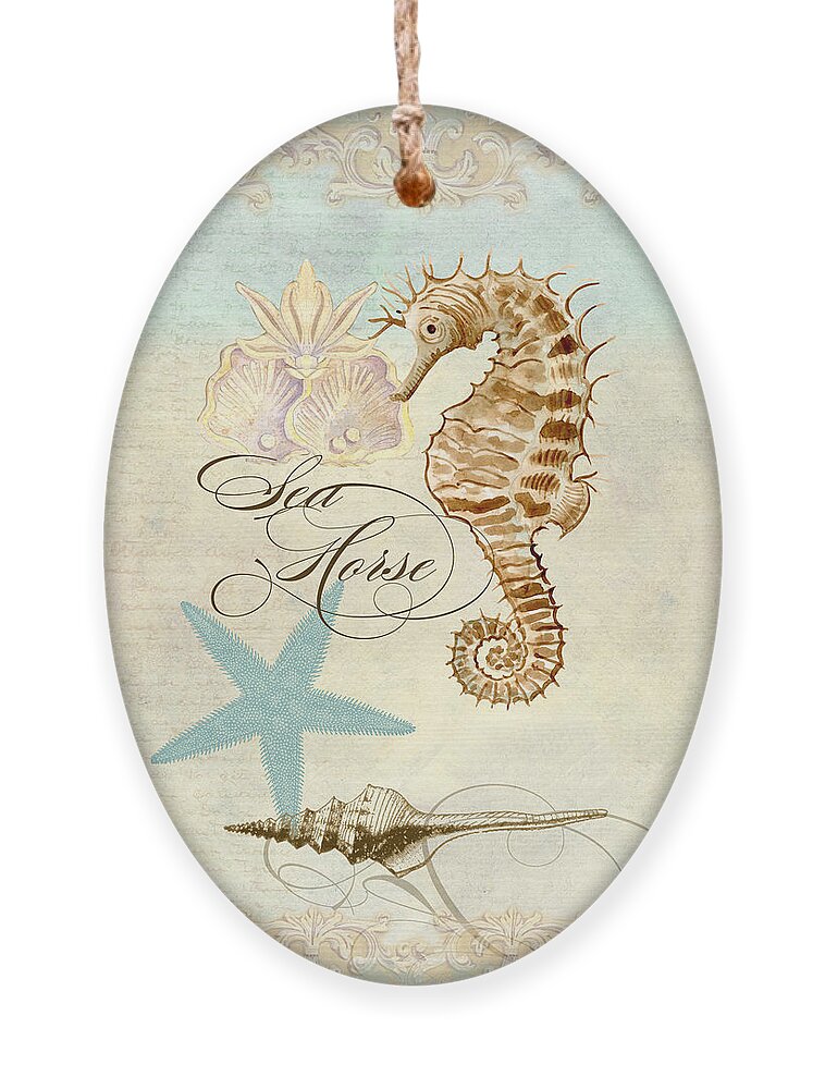 Watercolor Ornament featuring the painting Coastal Waterways - Seahorse Rectangle 2 by Audrey Jeanne Roberts