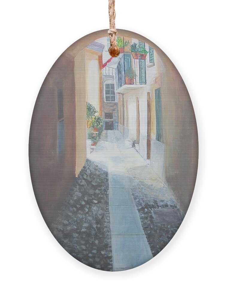 Italy Ornament featuring the painting Cobblestone Alley by Paula Pagliughi