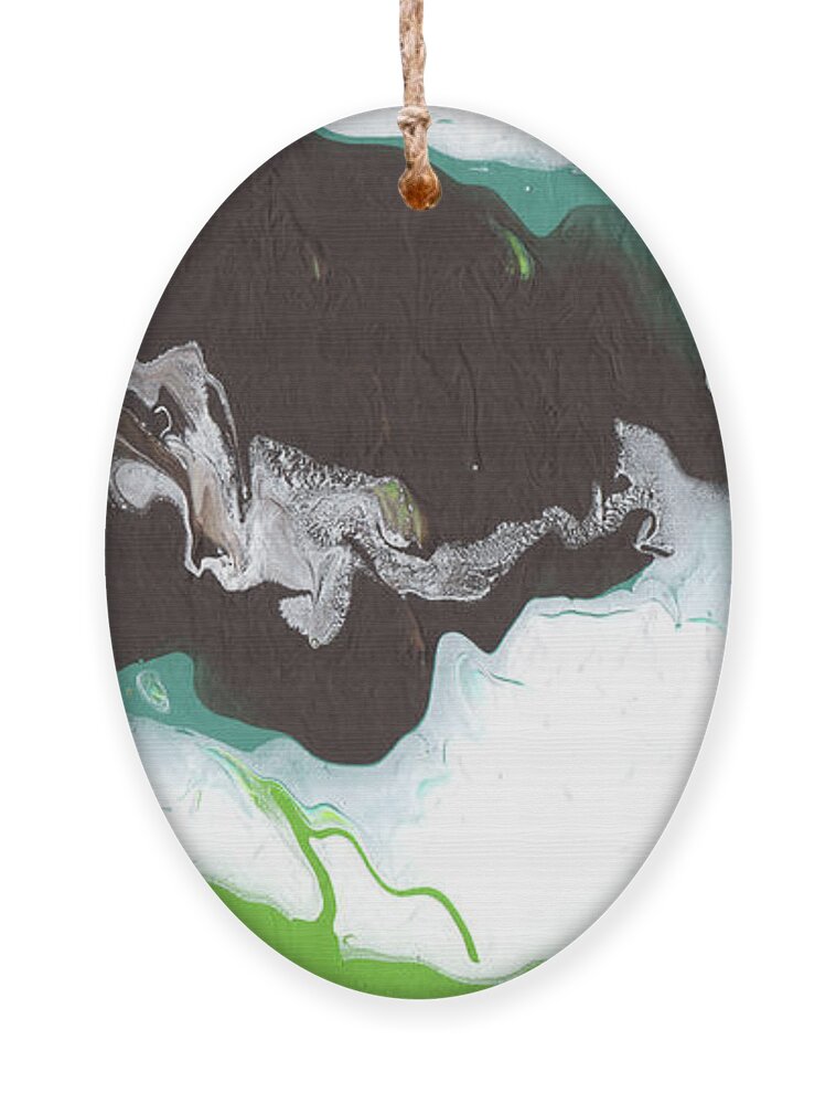 Green Ornament featuring the mixed media Coffee Bean 2- Abstract Art by Linda Woods by Linda Woods