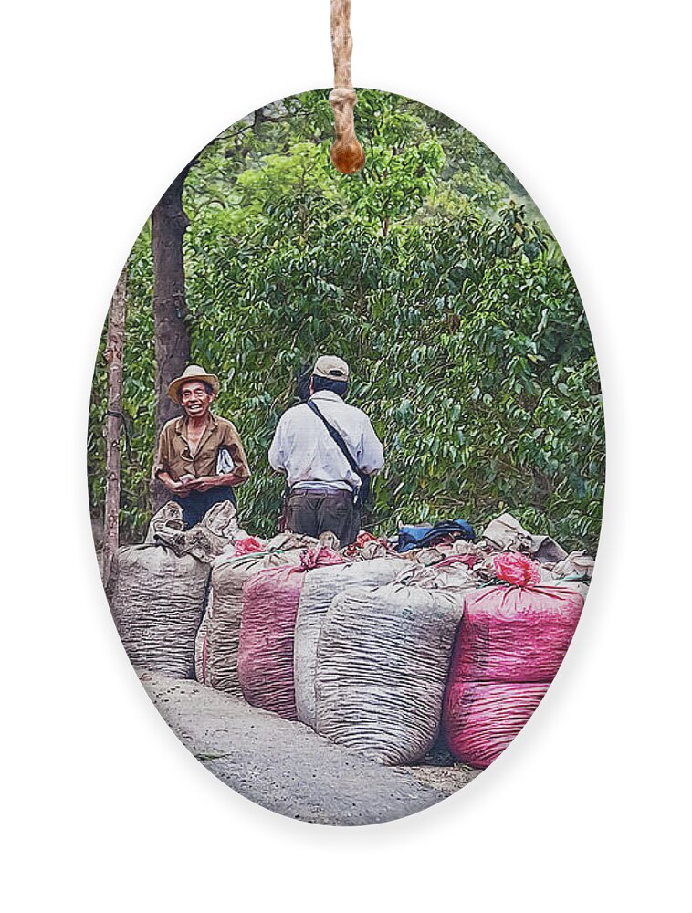 Guatemala Ornament featuring the photograph Coffee pickers in Guatemala by Tatiana Travelways