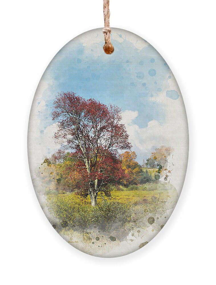 Autumn Ornament featuring the mixed media Autumn Tree Watercolor Art by Christina Rollo
