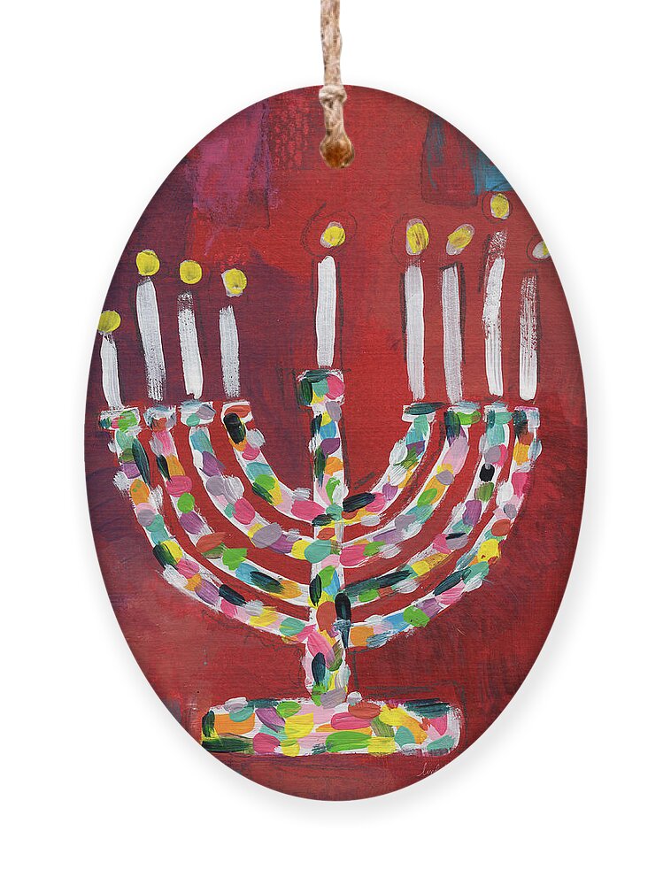 Menorah Ornament featuring the painting Colorful Menorah- Art by Linda Woods by Linda Woods