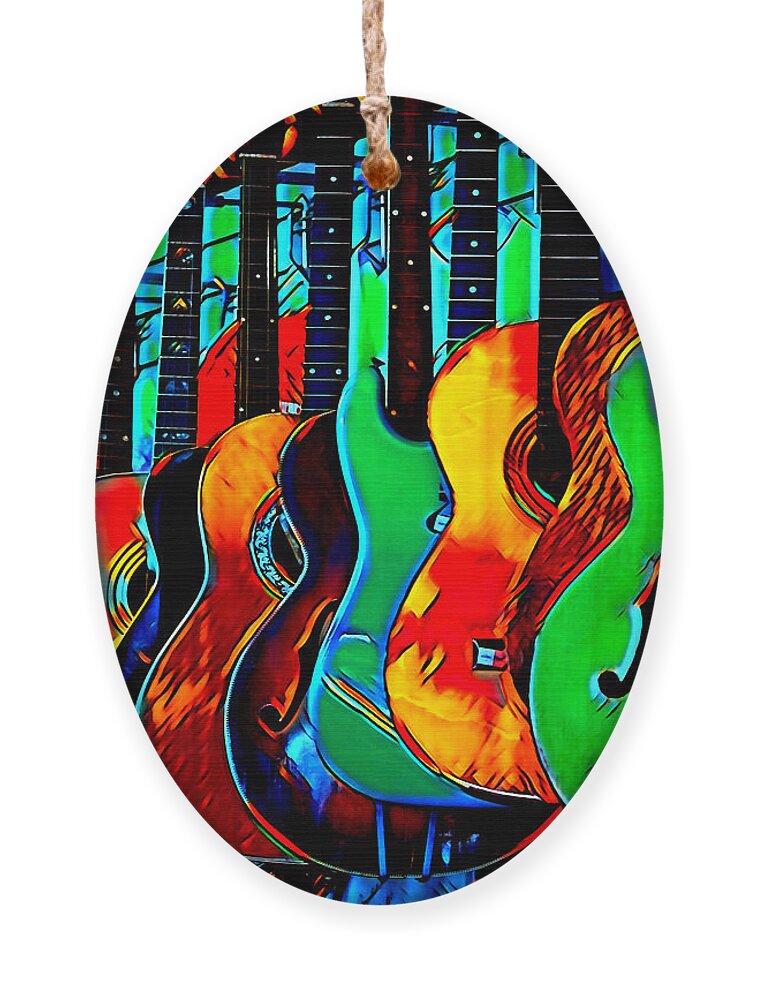 Guitars Ornament featuring the digital art Colour of Music by Pennie McCracken
