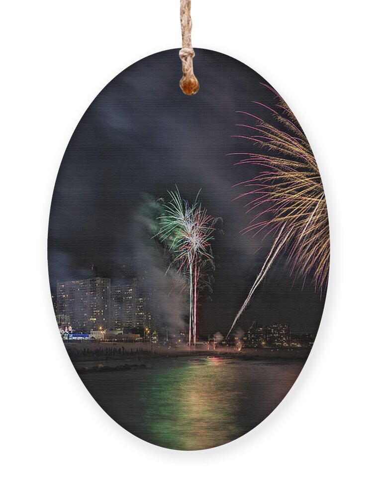 Coney Island Amusement Park Ornament featuring the photograph Coney Island Boardwalk Fireworks by Susan Candelario