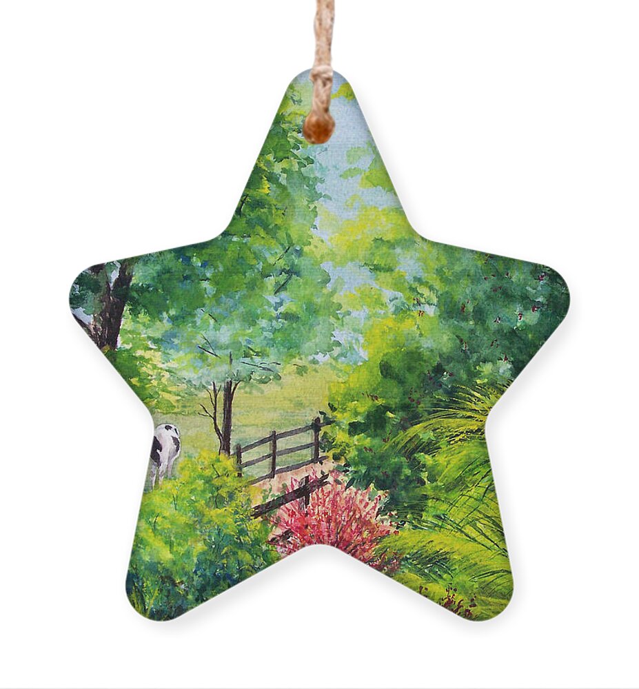 Cow Ornament featuring the painting Contentment by Nancy Cupp