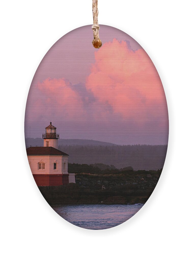 Denise Bruchman Ornament featuring the photograph Coquille River Lighthouse Sunset by Denise Bruchman