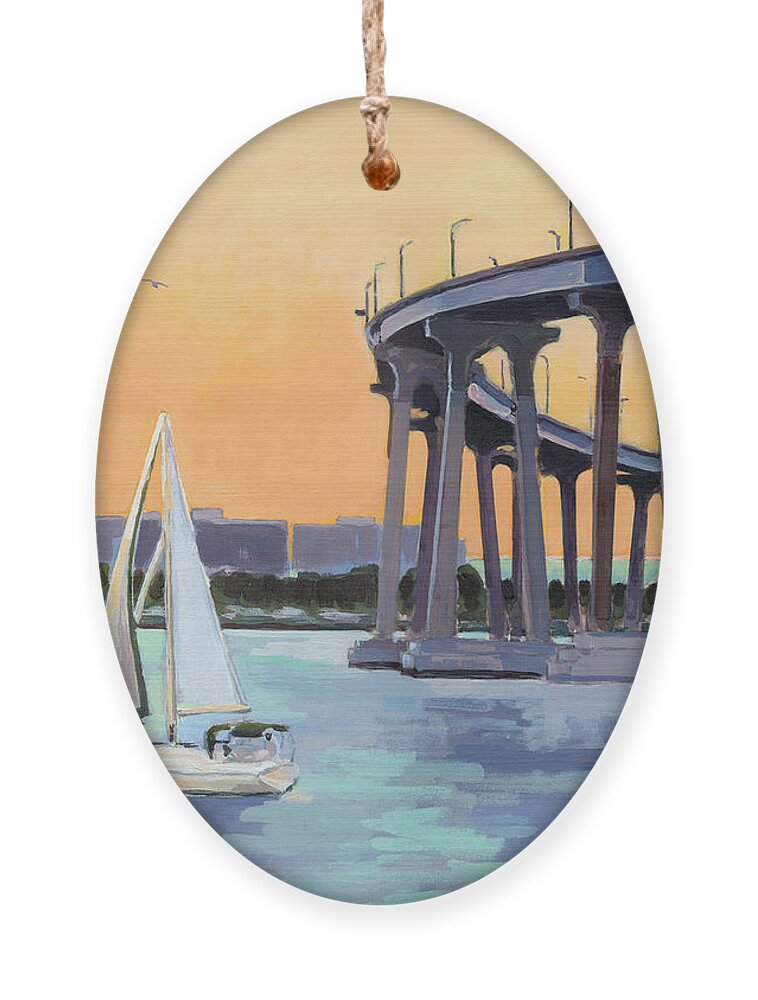 Coronado Ornament featuring the painting Coronado Bridge San Diego by Paul Strahm