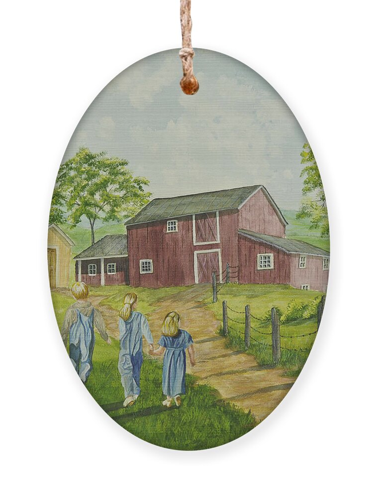 Country Kids Art Ornament featuring the painting Country Kids by Charlotte Blanchard