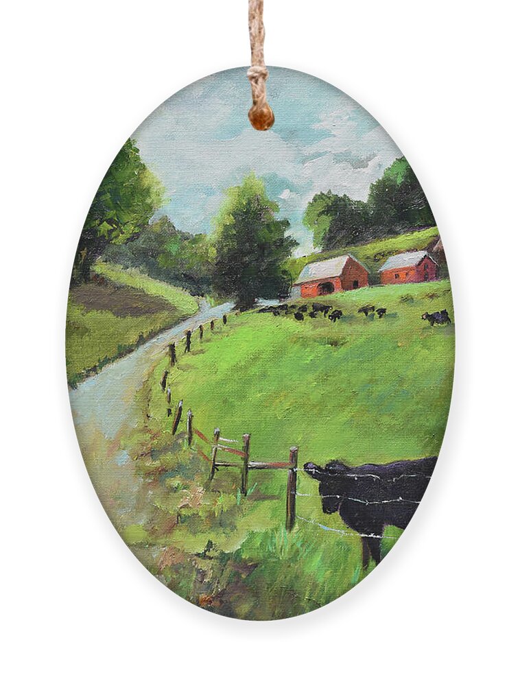 Cows Ornament featuring the painting Country Roads of Georgia- Ellijay Rural Scene by Jan Dappen