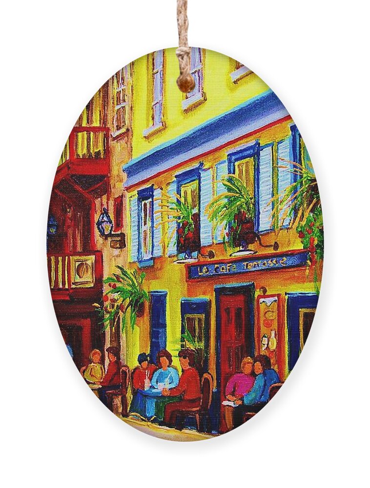 Courtyard Cafes Ornament featuring the painting Courtyard Cafes by Carole Spandau