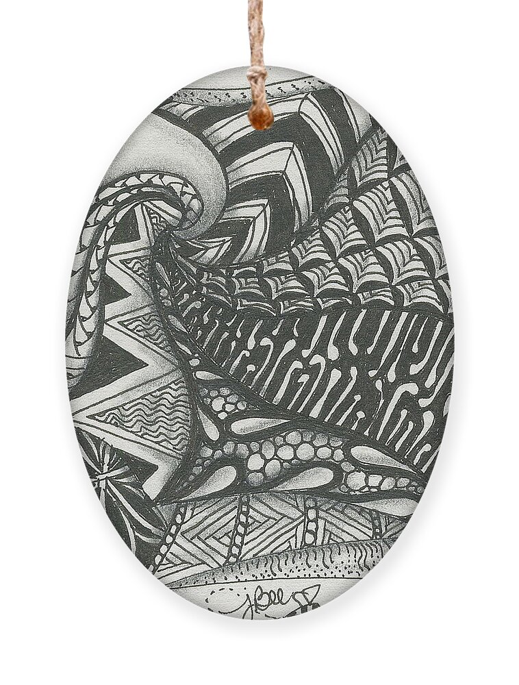Zentangle Ornament featuring the drawing Crazy Spiral by Jan Steinle