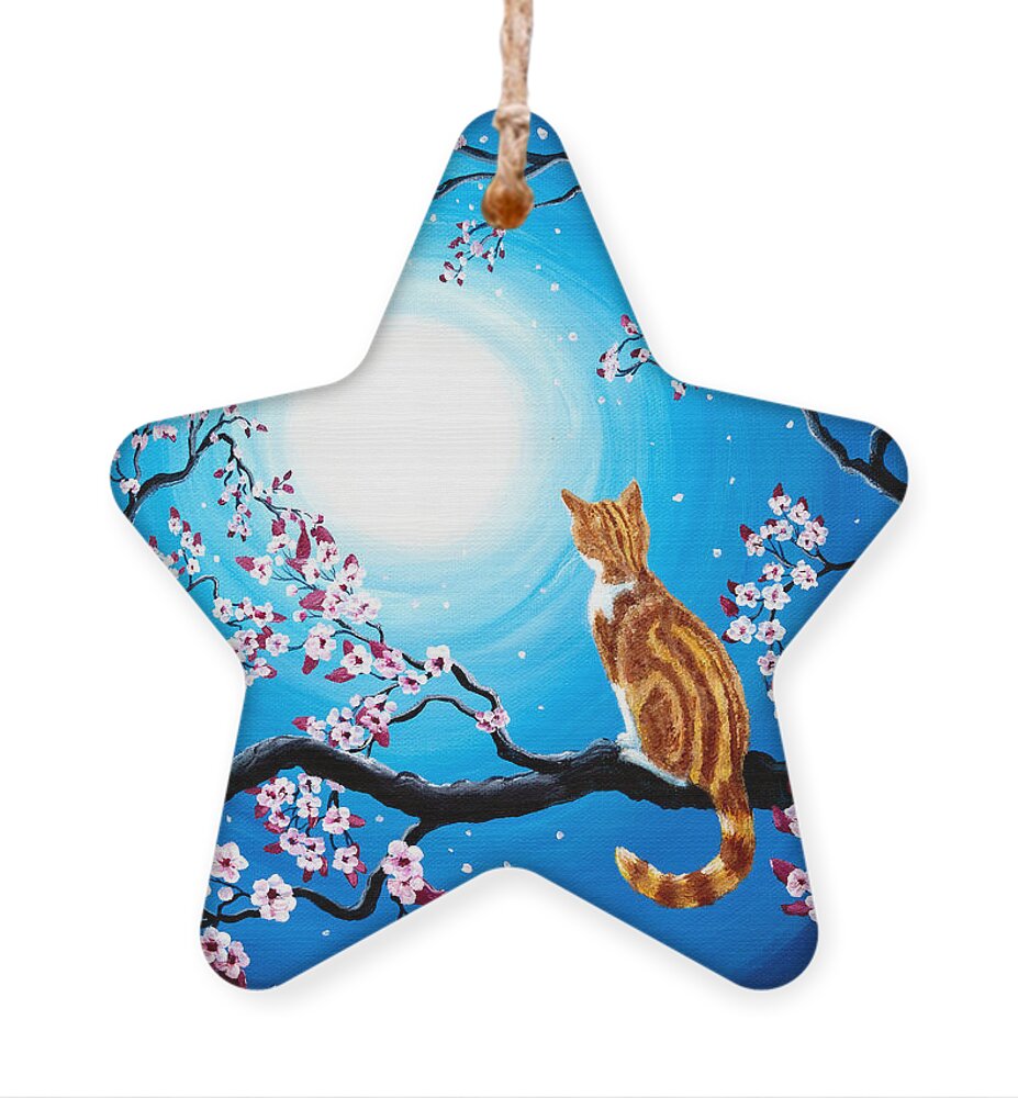 Orange Tabby Ornament featuring the painting Creamsicle Kitten in Blue Moonlight by Laura Iverson