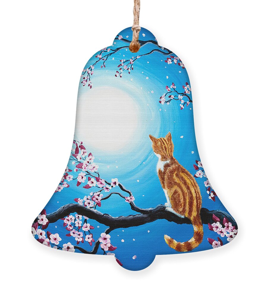 Orange Tabby Ornament featuring the painting Creamsicle Kitten in Blue Moonlight by Laura Iverson