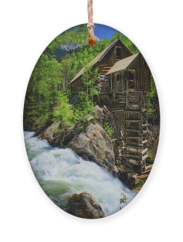 Crystal Mill Ornament featuring the photograph Crystal Mill by Priscilla Burgers