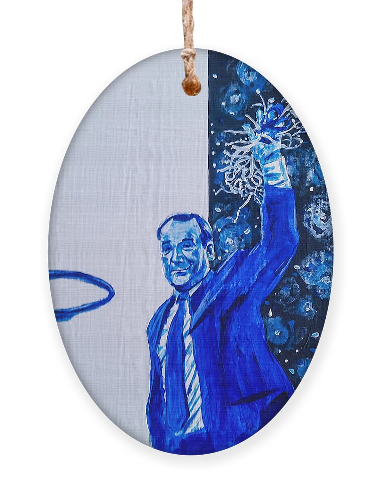Coach K Ornament featuring the painting Cutting Down The Net - Coach K by Joel Tesch