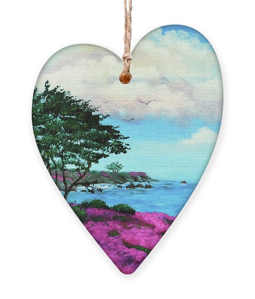 Carmel Ornament featuring the painting Cypress Trees by Lovers Point by Laura Iverson
