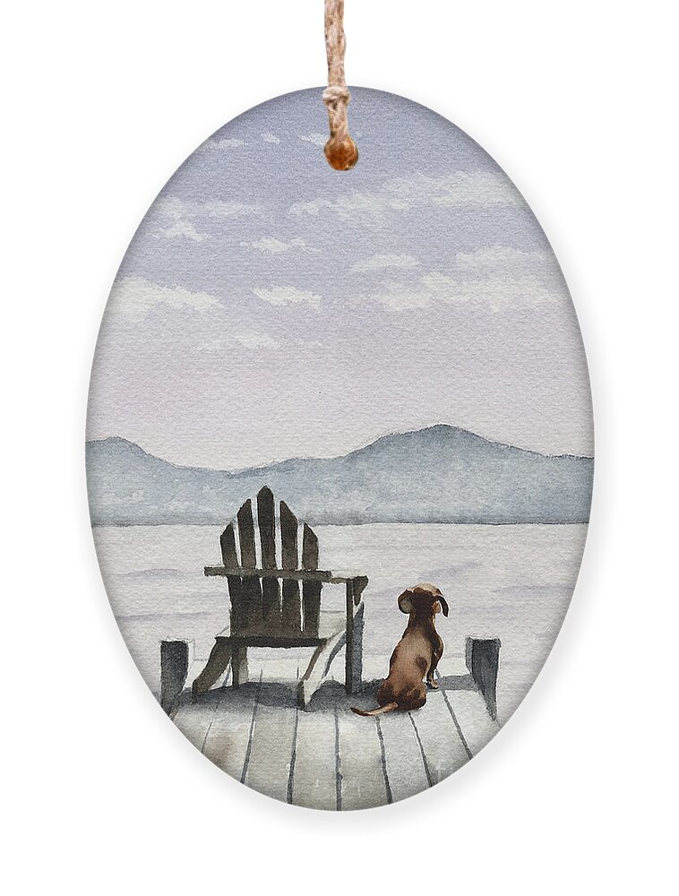 Dachshund Ornament featuring the painting Dachshund on the Dock by David Rogers