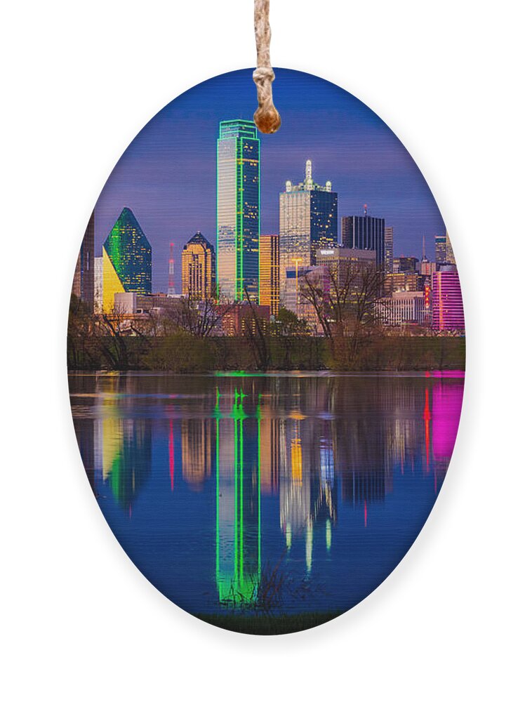 America Ornament featuring the photograph Dallas Trinity River Reflection by Inge Johnsson