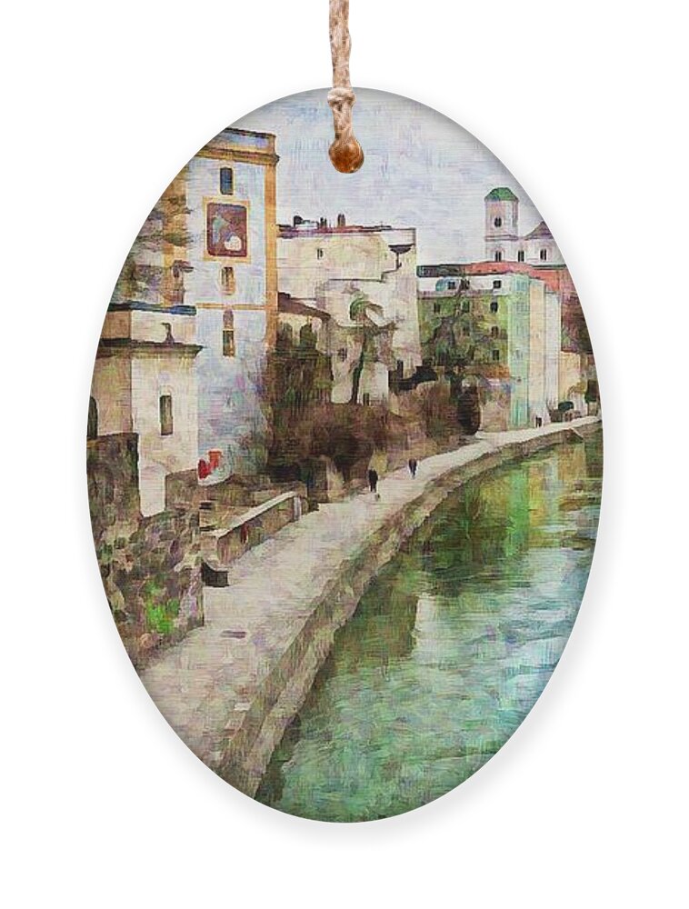 Danube River Ornament featuring the mixed media Danube River at Passau, Germany by Tatiana Travelways