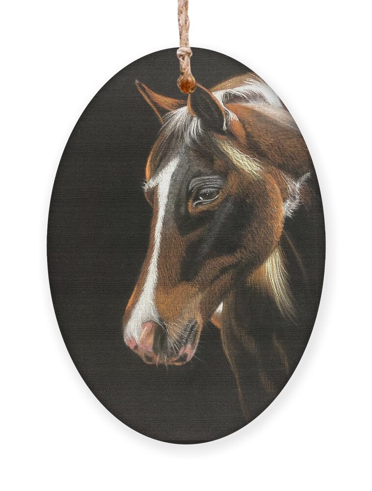 Dark Horse Ornament featuring the pastel Dark Horse by Marlene Little
