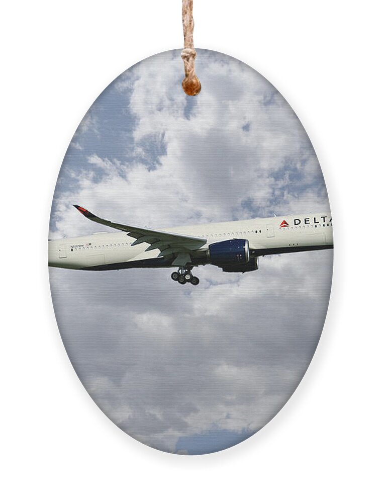 Delta Ornament featuring the digital art Delta Air Lines - Airbus A350-941 - N502DN by Airpower Art