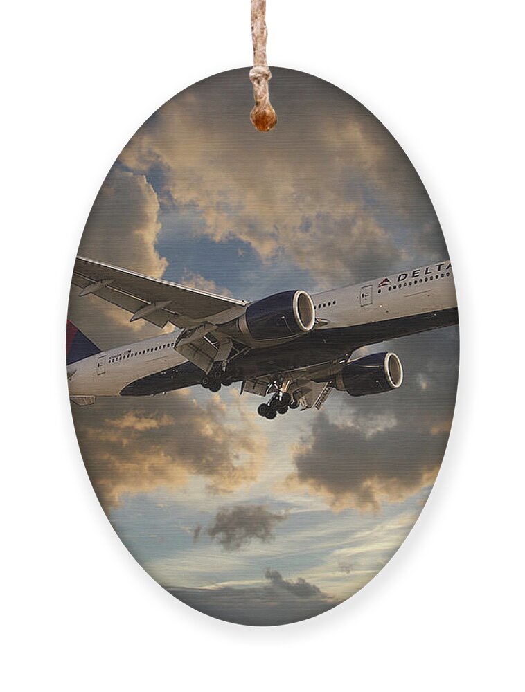 Delta Airlines Ornament featuring the digital art Delta Air Lines Boeing 777-200LR by Airpower Art