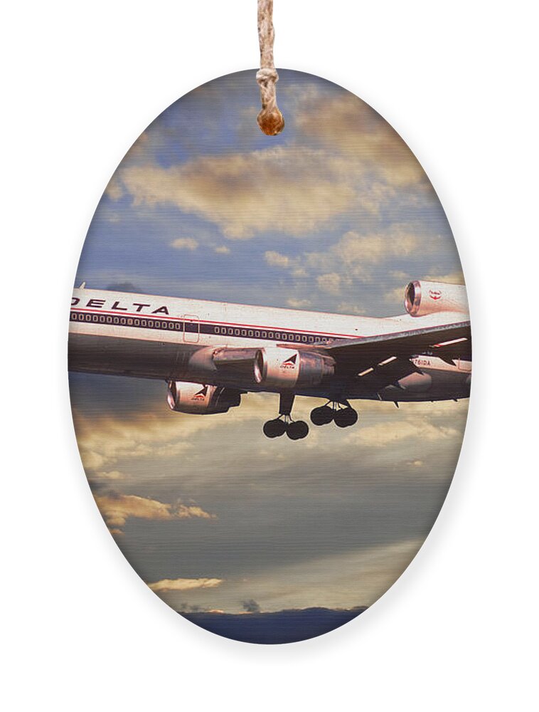 Delta Ornament featuring the digital art Delta Airlines Lockheed L-1011 TriStar by Airpower Art