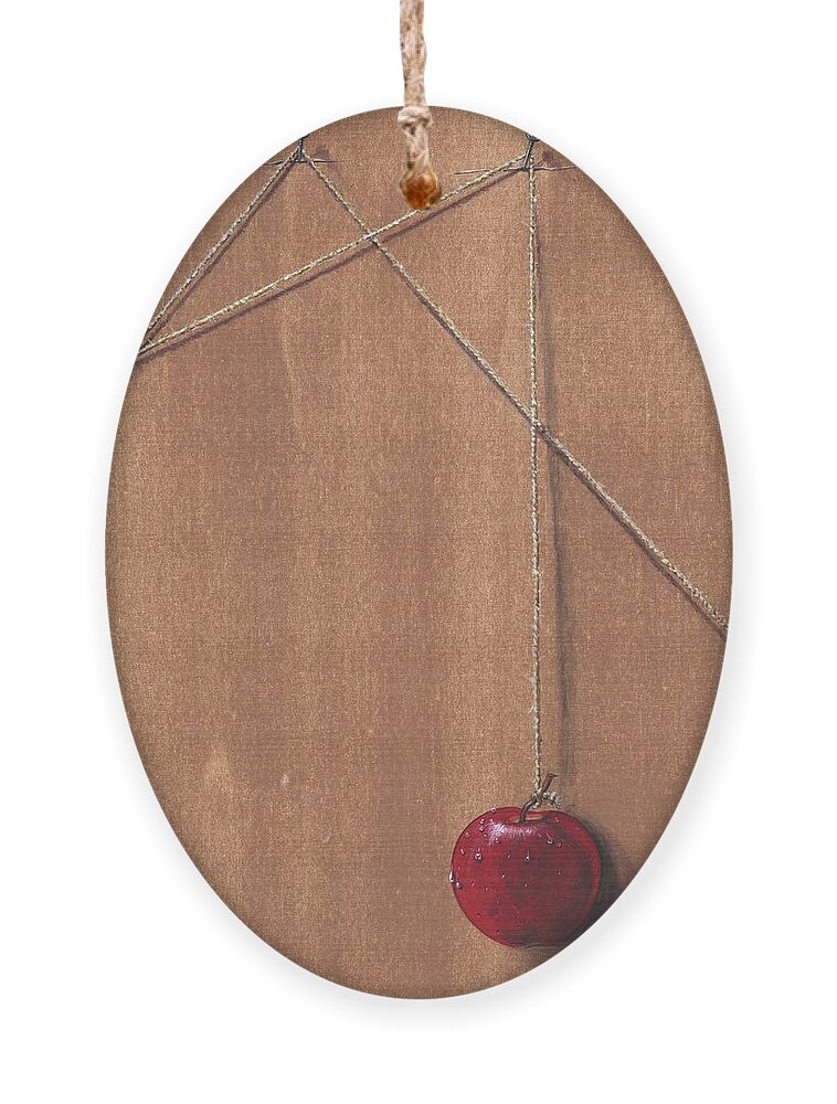 Apple Ornament featuring the painting Detail of Balanced Temptation. by Roger Calle