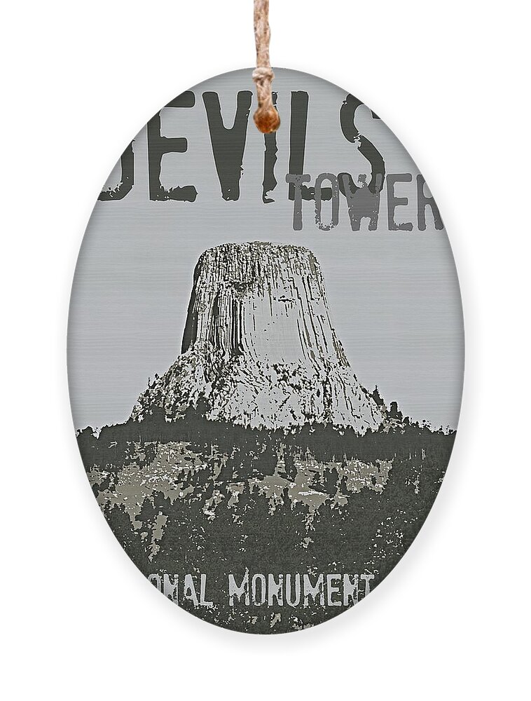 Devilstower Ornament featuring the digital art Devils Tower Stamp by Troy Stapek