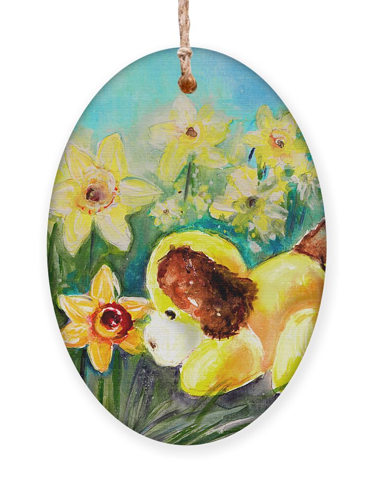 Animals Ornament featuring the painting Doggy Daffodil by Miki De Goodaboom