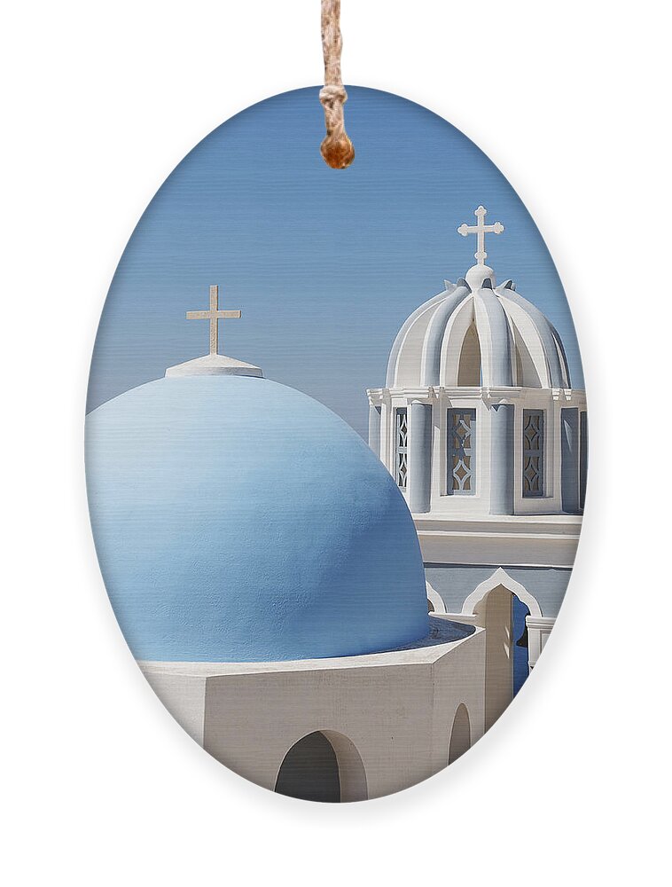 Darin Volpe Architecture Ornament featuring the photograph Dome and Bell Tower -- Greek Orthodox Church in Fira, Santorini by Darin Volpe
