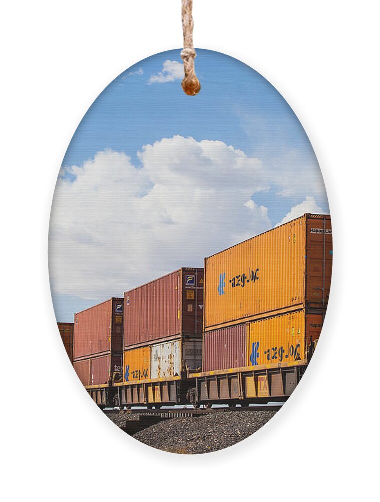 Hapag-lloyd Ornament featuring the photograph Double-Stacked Intermodal Containers by SR Green