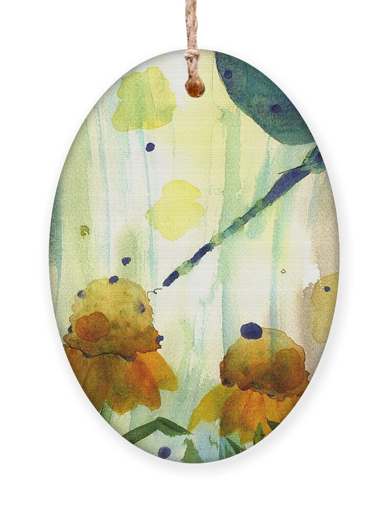 Dragonfly Ornament featuring the painting Dragonfly in the Wildflowers by Dawn Derman