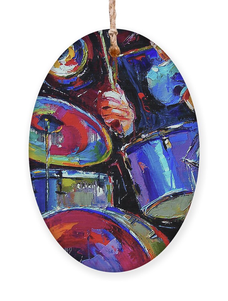 Jazz Ornament featuring the painting Drums And Friends by Debra Hurd