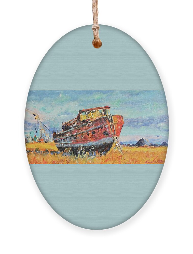 Joseph Medill Fireboat Ornament featuring the painting Dry Dock by Daniel W Green