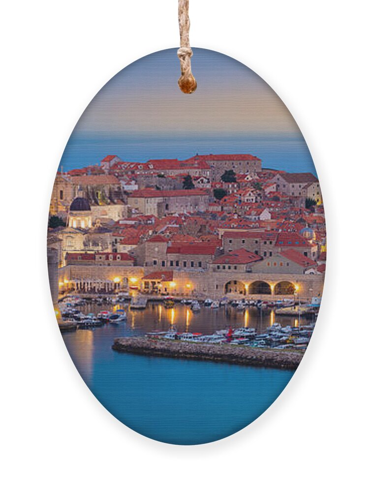 Adriatic Ornament featuring the photograph Dubrovnik Twilight Panorama by Inge Johnsson