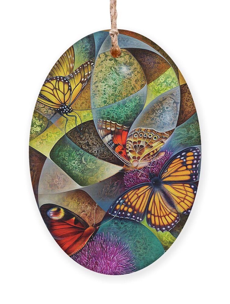 Butterflies Ornament featuring the painting Dynamic Papalotl Series 2 - Diptych by Ricardo Chavez-Mendez