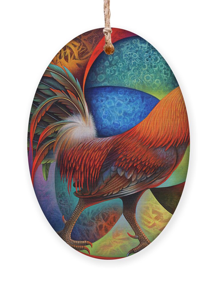 Rooster Ornament featuring the painting Dynamic Rooster - 3D by Ricardo Chavez-Mendez
