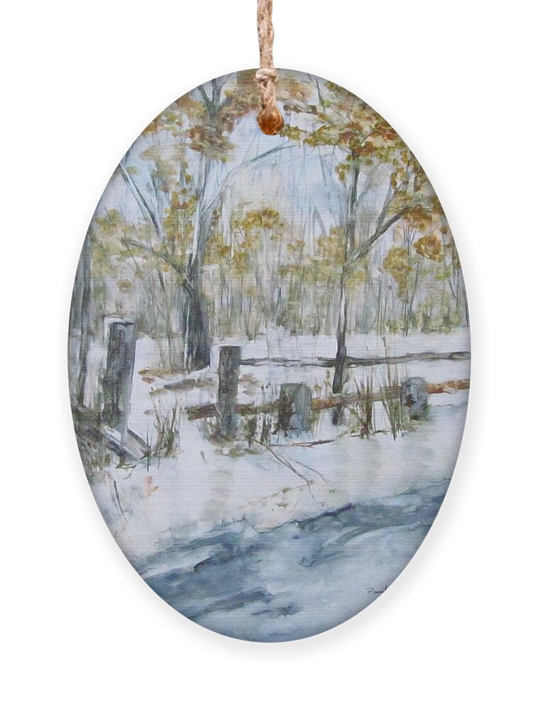 Early Spring Ornament featuring the painting Early Spring Snow by Paula Pagliughi