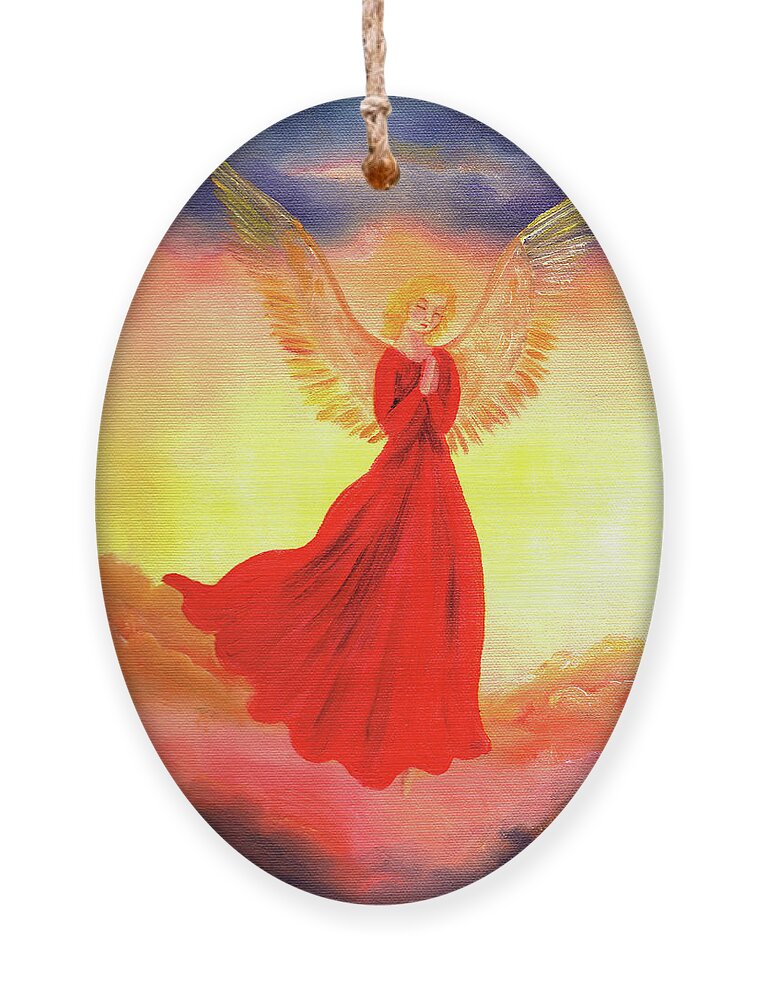 Angel Ornament featuring the painting Easter Sunset Angel by Laura Iverson