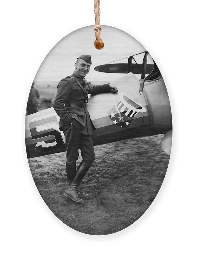Eddie Rickenbacker Ornament featuring the photograph Eddie Rickenbacker - WW1 American Air Ace by War Is Hell Store