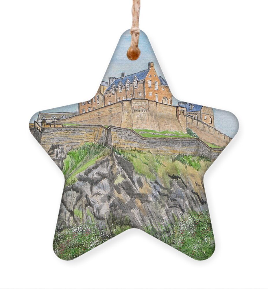 Edinburgh Castle Ornament featuring the painting Edinburgh Castle by Yvonne Johnstone