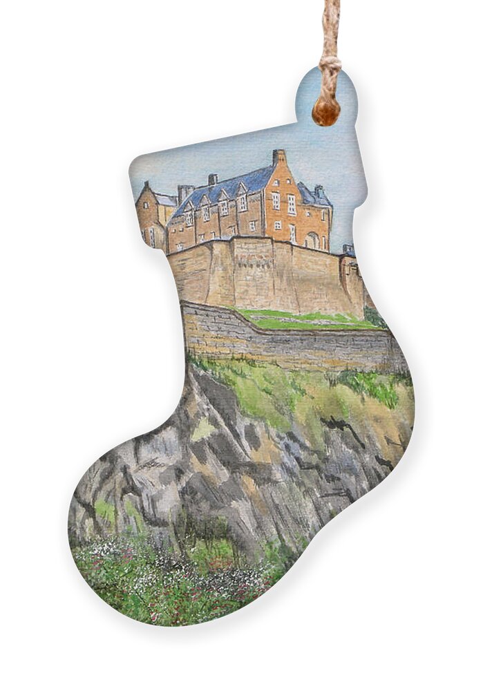 Edinburgh Castle Ornament featuring the painting Edinburgh Castle by Yvonne Johnstone