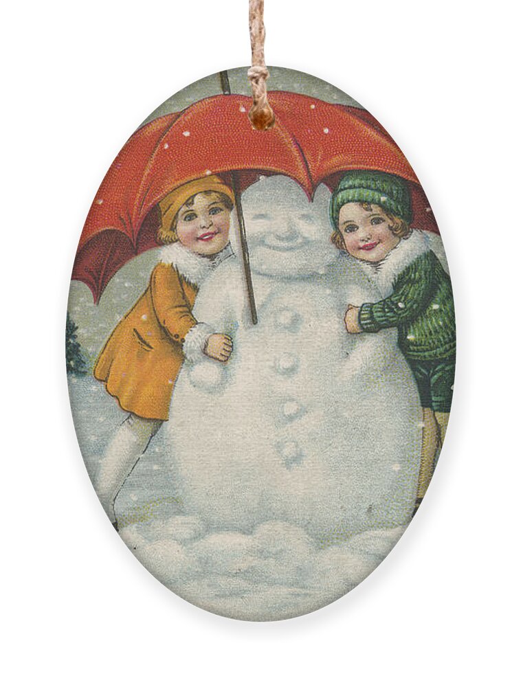 Snowman Ornament featuring the painting Edwardian Christmas Card by English School