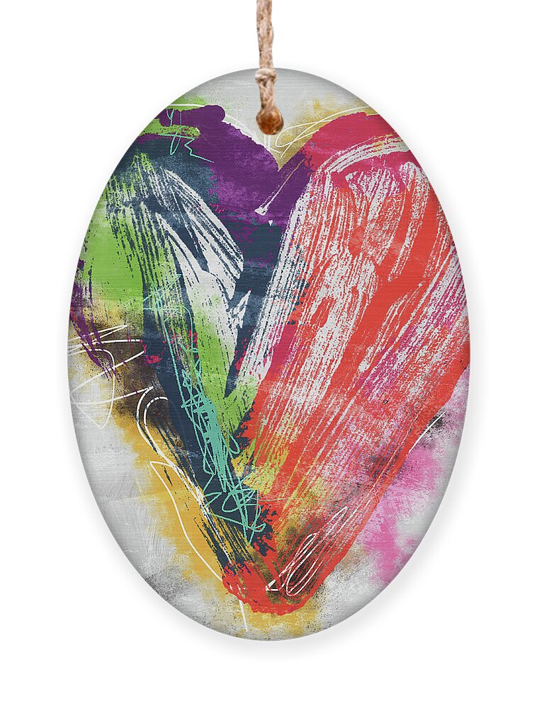 Heart Ornament featuring the mixed media Electric Love- Expressionist Art by Linda Woods by Linda Woods