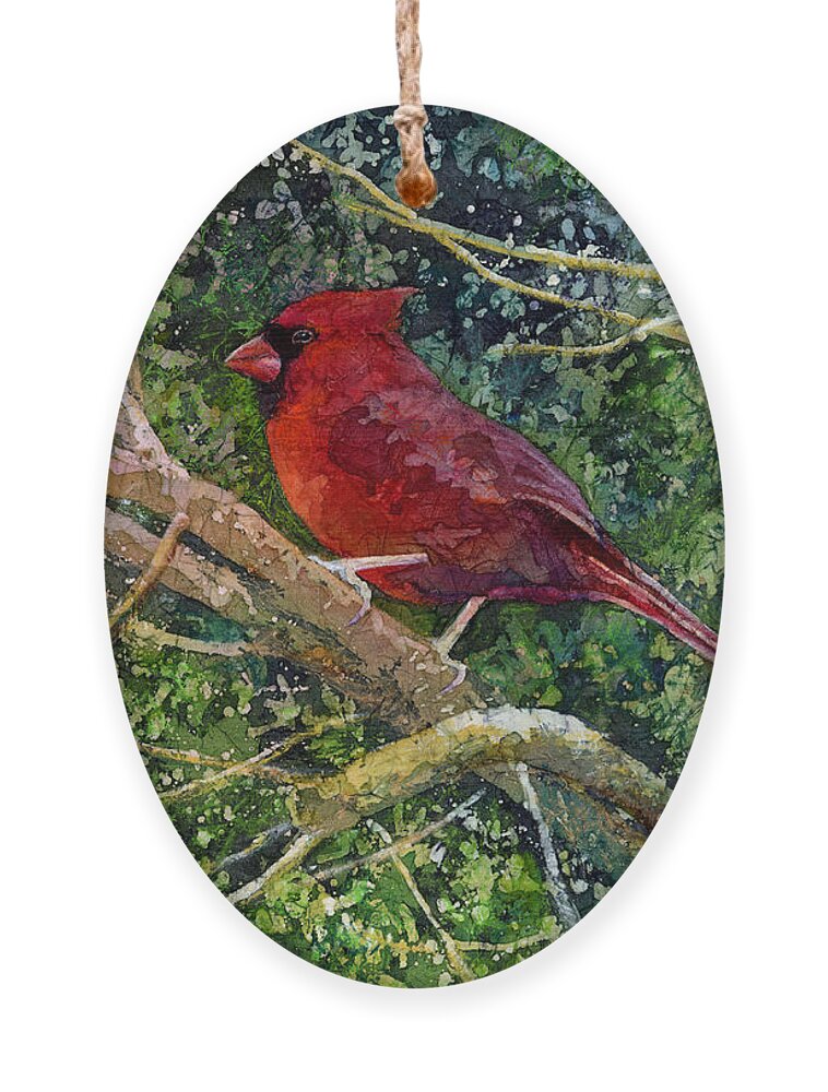 Cardinal Ornament featuring the painting Elegance in Red by Hailey E Herrera