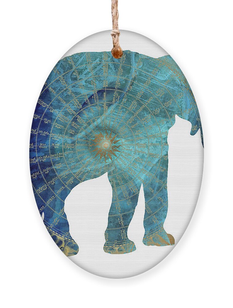 Elephant Ornament featuring the digital art Elephant maps by Justyna Jaszke JBJart