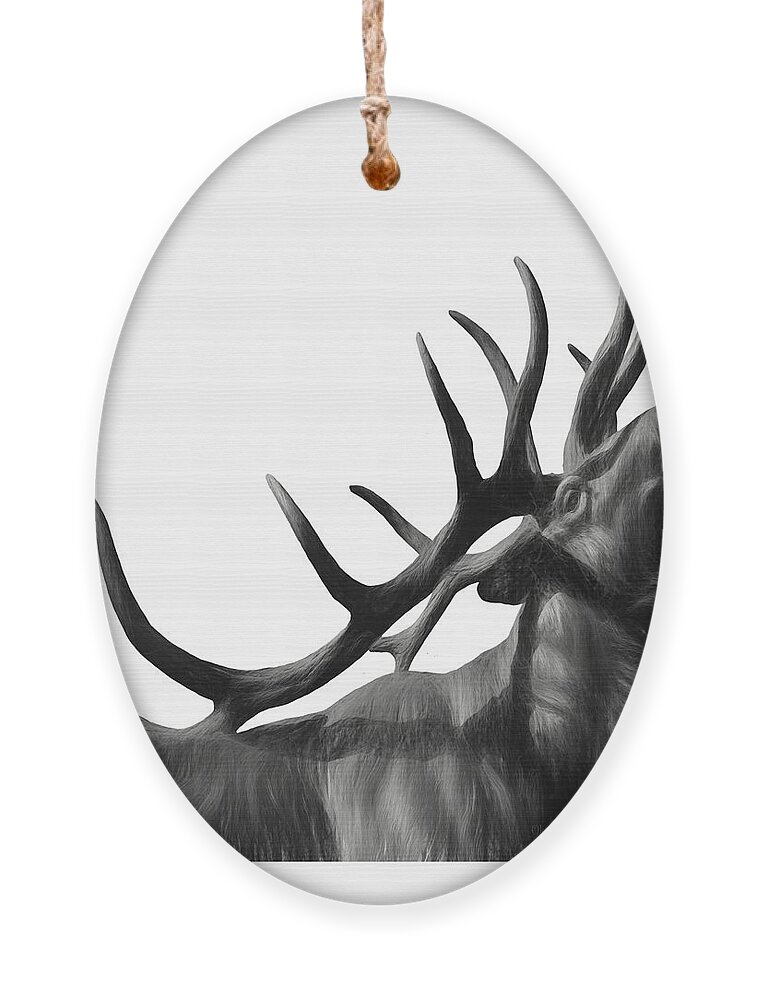  Black Ornament featuring the painting Elk in Black in White by O Lena
